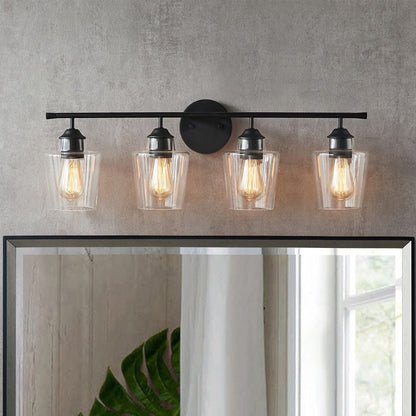 KAWOTI Applique murale de salle de bain en métal à 4 lumières avec abat-jour en verre, intensité variable