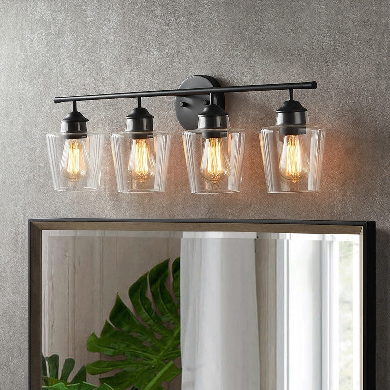 KAWOTI Applique murale de salle de bain en métal à 4 lumières avec abat-jour en verre, intensité variable