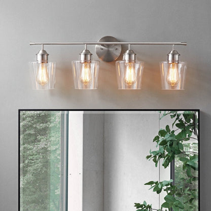 KAWOTI Applique murale de salle de bain en métal à 4 lumières avec abat-jour en verre, intensité variable