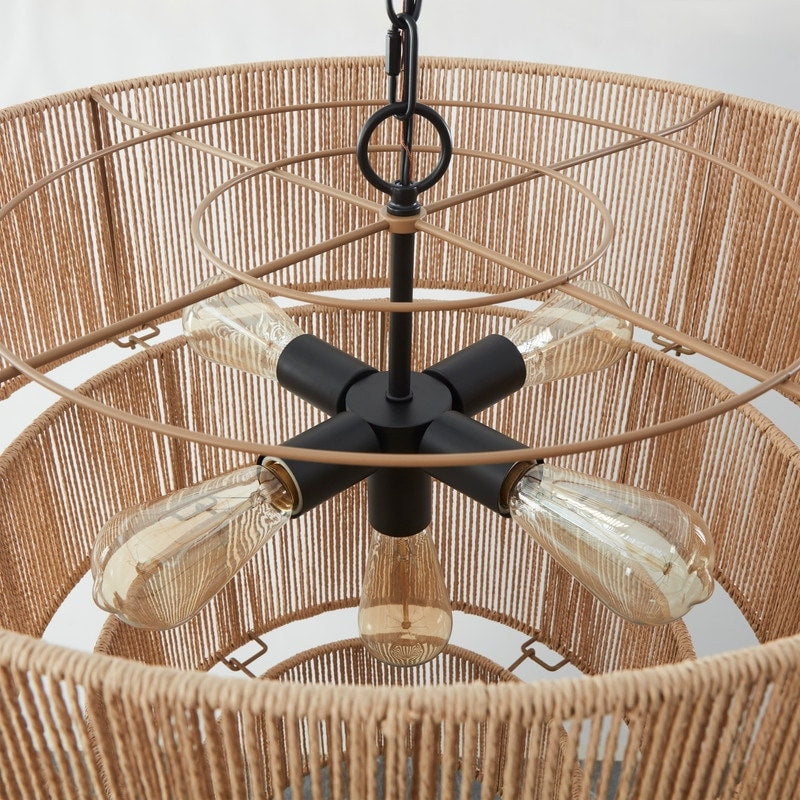 Suspension bohème KAWOTI à 5 lumières et 4 niveaux, largeur 26 pouces