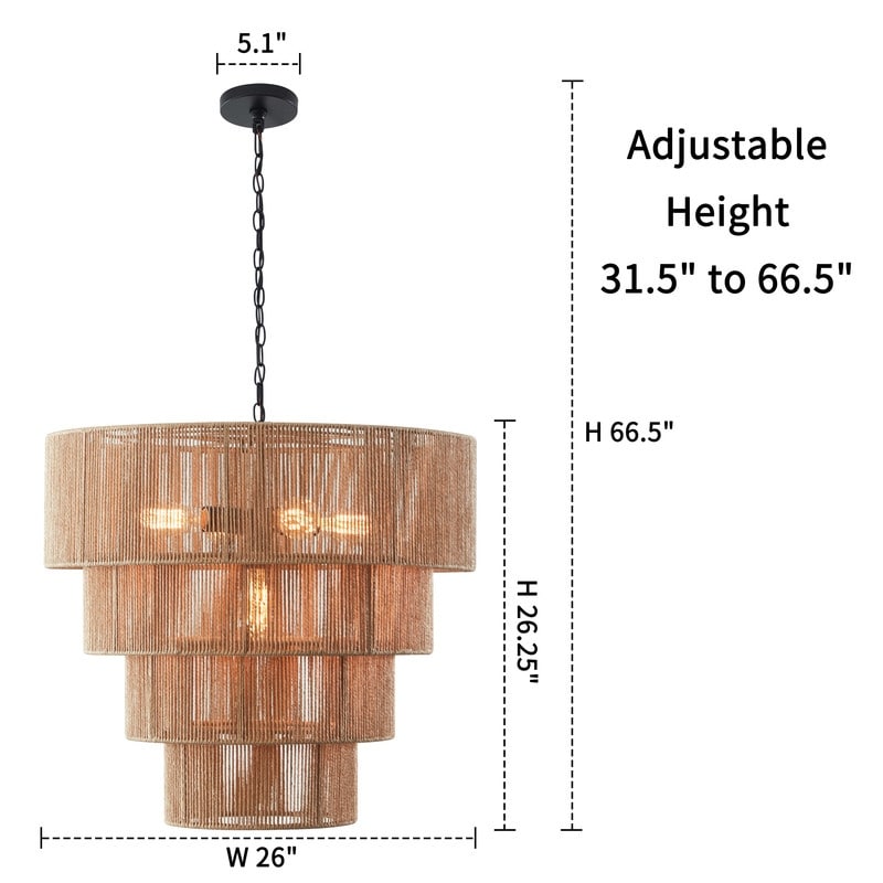 Suspension bohème KAWOTI à 5 lumières et 4 niveaux, largeur 26 pouces