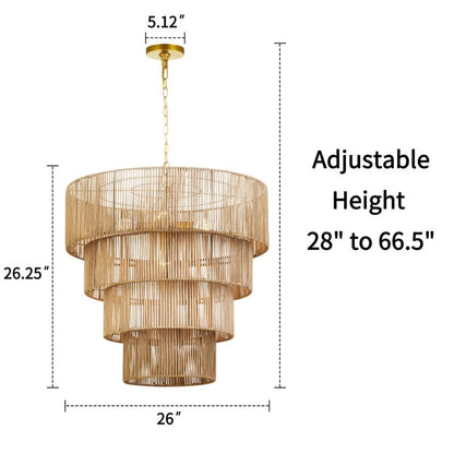 Suspension bohème KAWOTI à 5 lumières et 4 niveaux, largeur 26 pouces