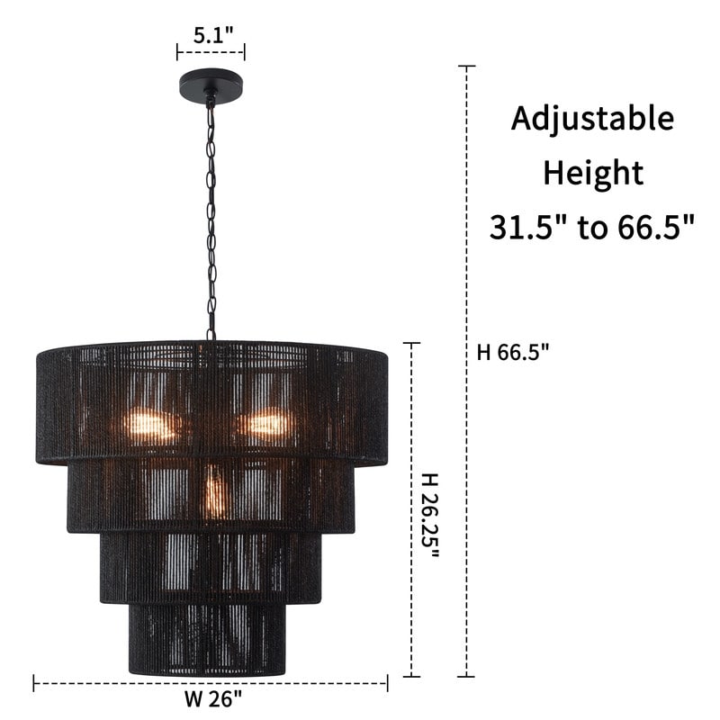 Suspension bohème KAWOTI à 5 lumières et 4 niveaux, largeur 26 pouces