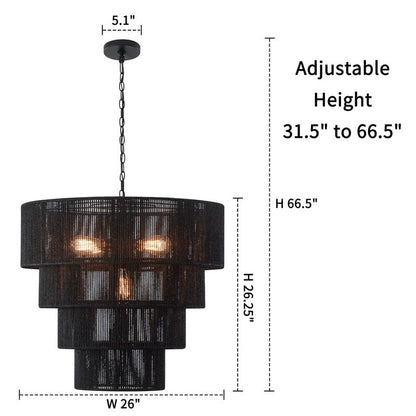 Suspension bohème KAWOTI à 5 lumières et 4 niveaux, largeur 26 pouces