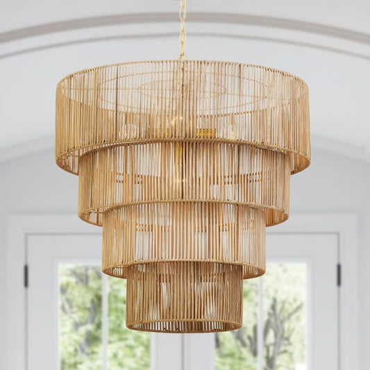 Suspension bohème KAWOTI à 5 lumières et 4 niveaux, largeur 26 pouces