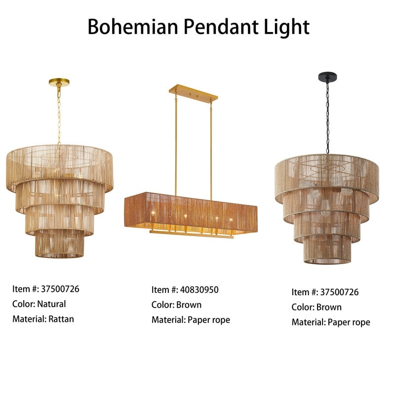 Suspension bohème KAWOTI à 5 lumières et 4 niveaux, largeur 26 pouces