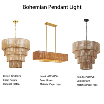 Suspension bohème KAWOTI à 5 lumières et 4 niveaux, largeur 26 pouces