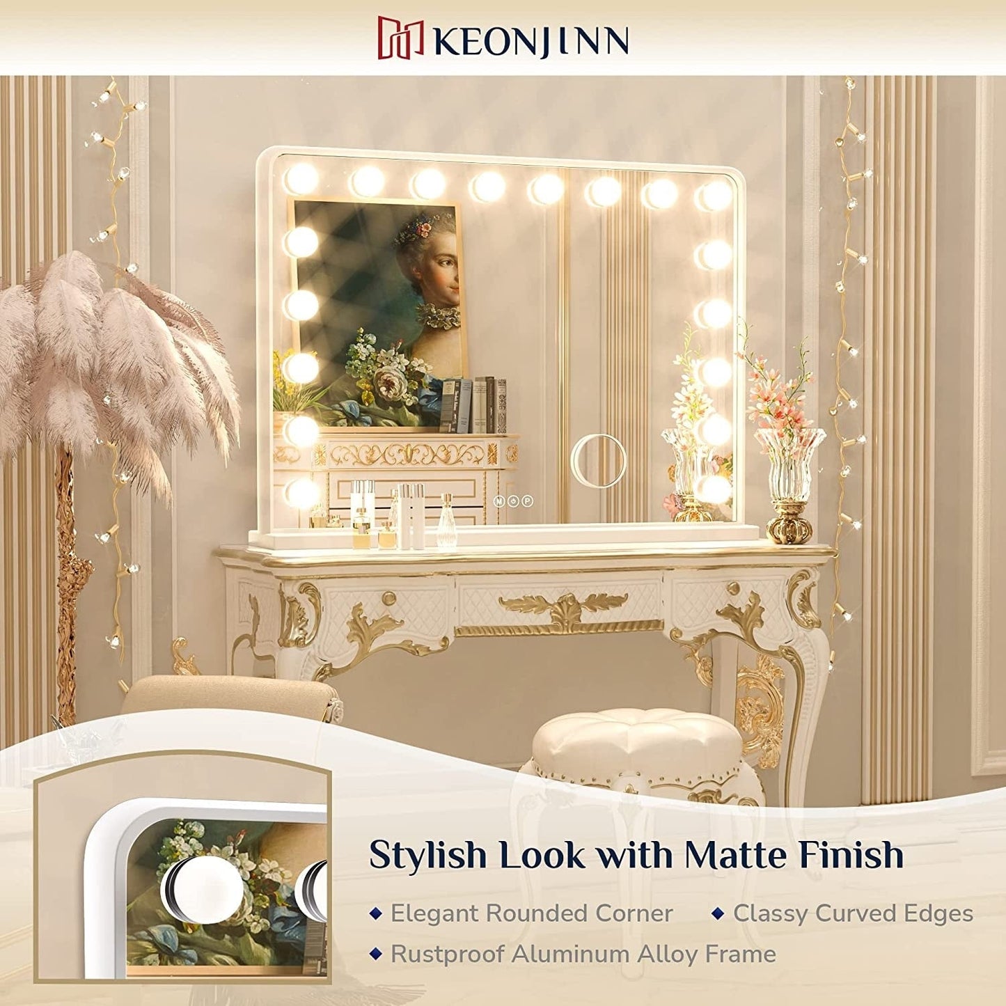 Keonjinn Miroir de maquillage LED Hollywood avec 15/18 lumières LED