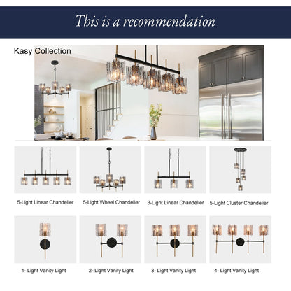 Luminaire suspendu linéaire moderne Kasy à 5 lumières, verre texturé, design unique, idéal pour îlot de cuisine.