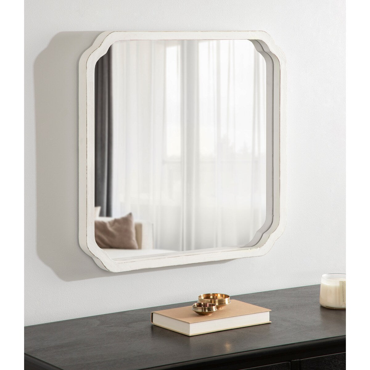 Kate and Laurel Marston Miroir mural carré en bois