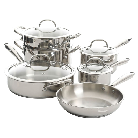 Ensemble de batterie de cuisine Kenmore Elite Devon en acier inoxydable à paroi épaisse, 10 pièces