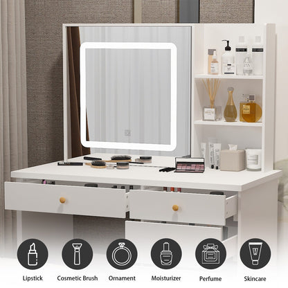 Ensemble de coiffeuse Kerrogee avec miroir éclairé réglable et tabouret - 99,9L x 49,9l x 136,1H (cm)