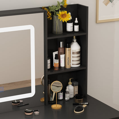 Ensemble de coiffeuse Kerrogee avec miroir éclairé réglable et tabouret - 99,9L x 49,9l x 136,1H (cm)