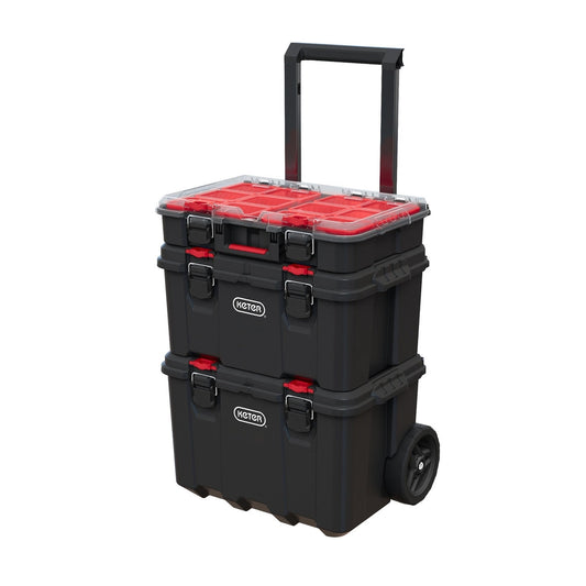 Keter Stack-n-Roll, système modulaire de rangement et d'organisation d'outils sur roulettes, 3 pièces, en résine durable.
