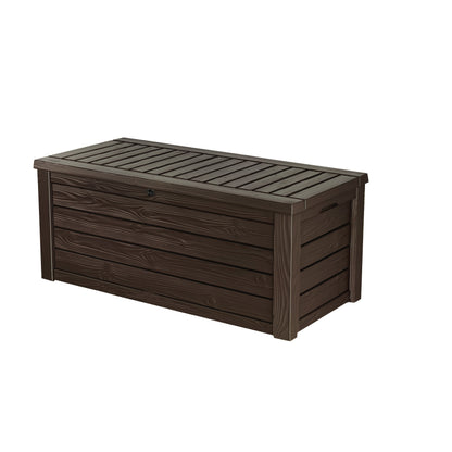 Keter Westwood, coffre de rangement extérieur en résine, grand format, résistant, 150 gallons, pour meubles et autres articles, brun.