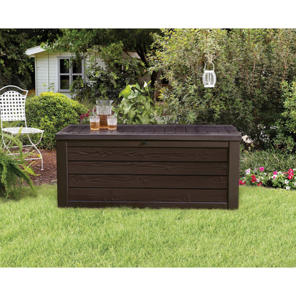 Keter Westwood, coffre de rangement extérieur en résine, grand format, résistant, 150 gallons, pour meubles et autres articles, brun.