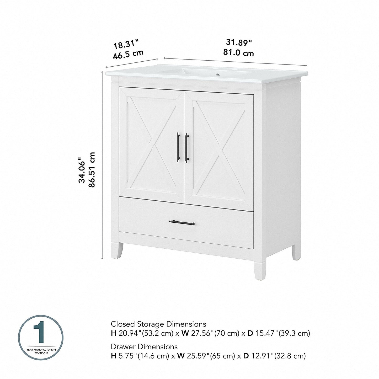 Meuble-lavabo de salle de bain Key West 32W avec lavabo de Bush Furniture