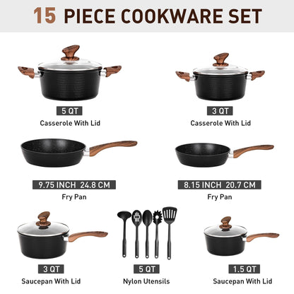 Ensemble de cuisine Kitchen Academy 15 pièces avec revêtement antiadhésif en granit