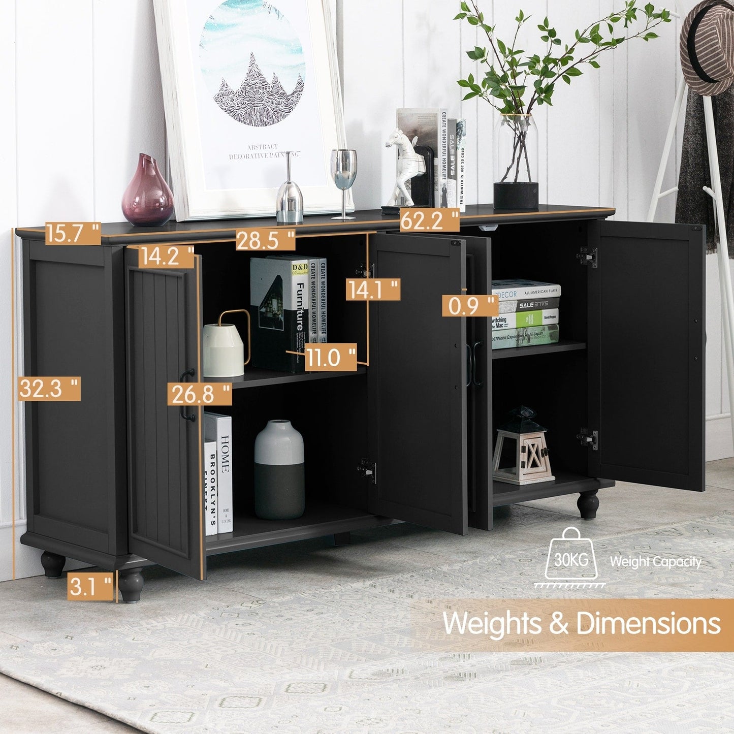 Buffet de cuisine, bar à café, armoire de rangement décorative.