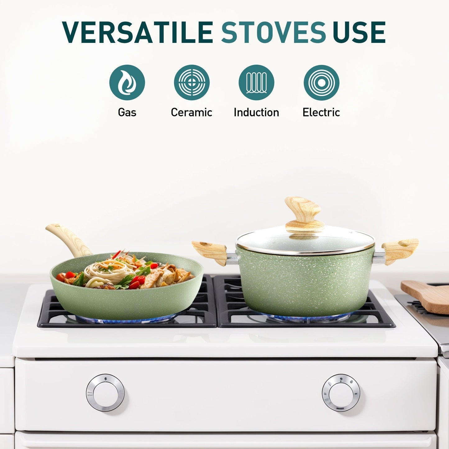 Ensemble de casseroles et poêles antiadhésives, 12 pièces, ensemble de cuisson en granit.