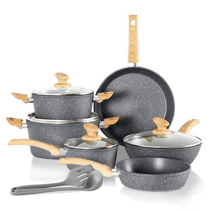 Ensemble de casseroles et poêles antiadhésives, 12 pièces, ensemble de cuisson en granit.