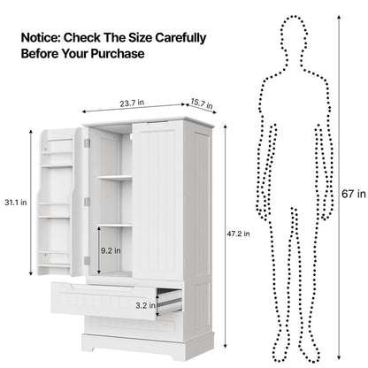 Armoire de rangement pour cuisine, armoire de rangement de salle de bain autoportante avec 2 portes et tiroirs