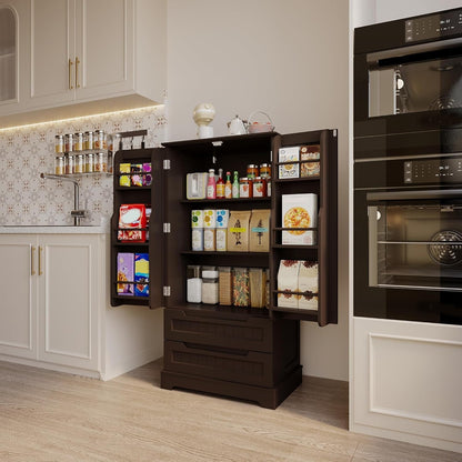 Armoire de rangement pour cuisine, armoire de rangement de salle de bain autoportante avec 2 portes et tiroirs