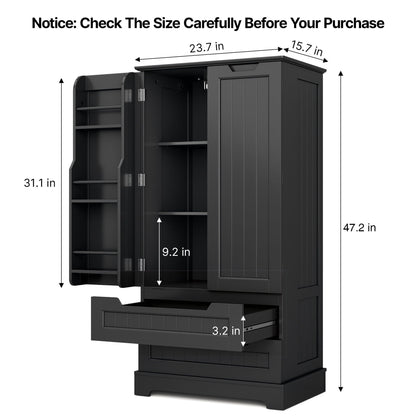 Armoire de rangement pour cuisine, armoire de rangement de salle de bain autoportante avec 2 portes et tiroirs