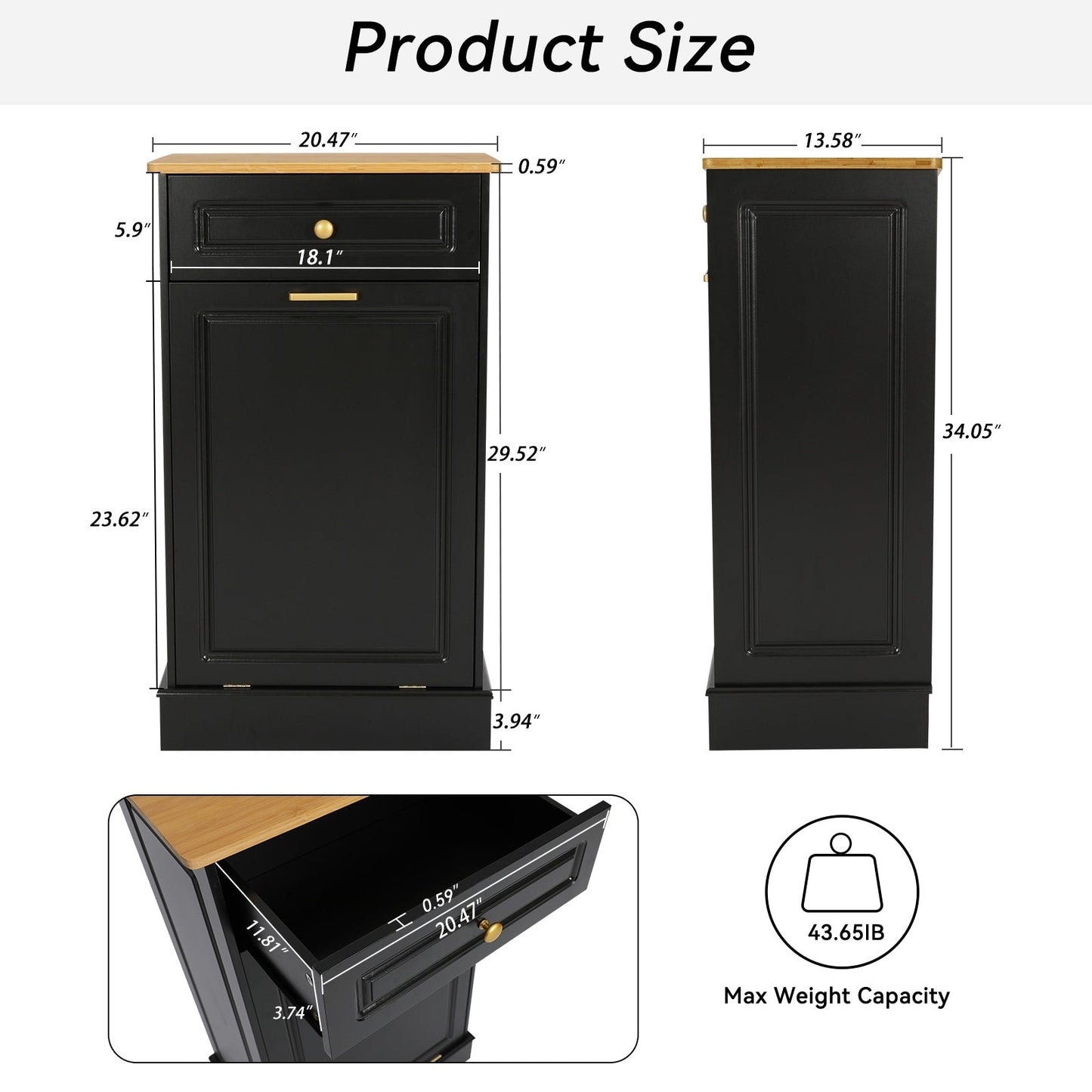 Poubelle de cuisine à bascule, bac à poubelles, rangement, paniers à déchets en bois pour comptoir avec tiroir