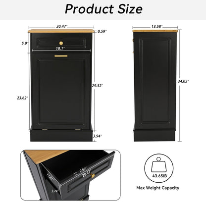Poubelle de cuisine à bascule, bac à poubelles, rangement, paniers à déchets en bois pour comptoir avec tiroir