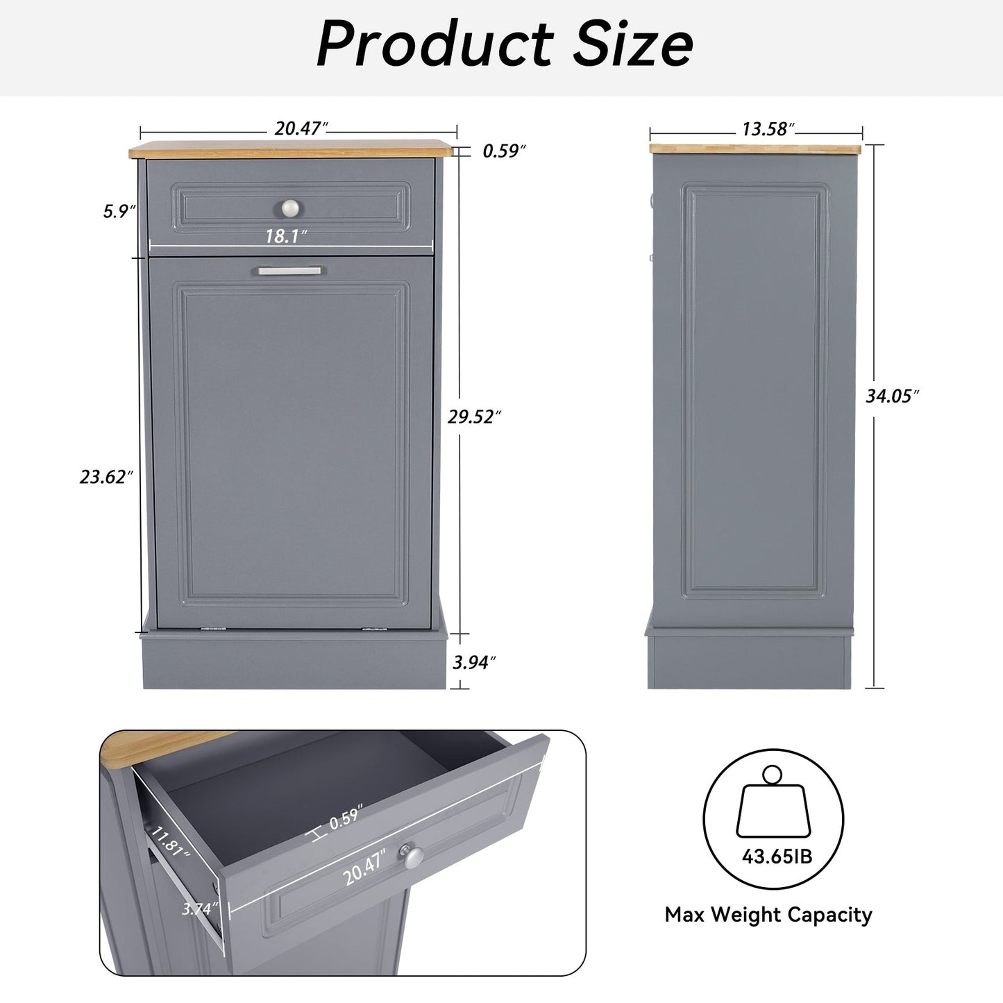 Poubelle de cuisine à bascule, bac à poubelles, rangement, paniers à déchets en bois pour comptoir avec tiroir