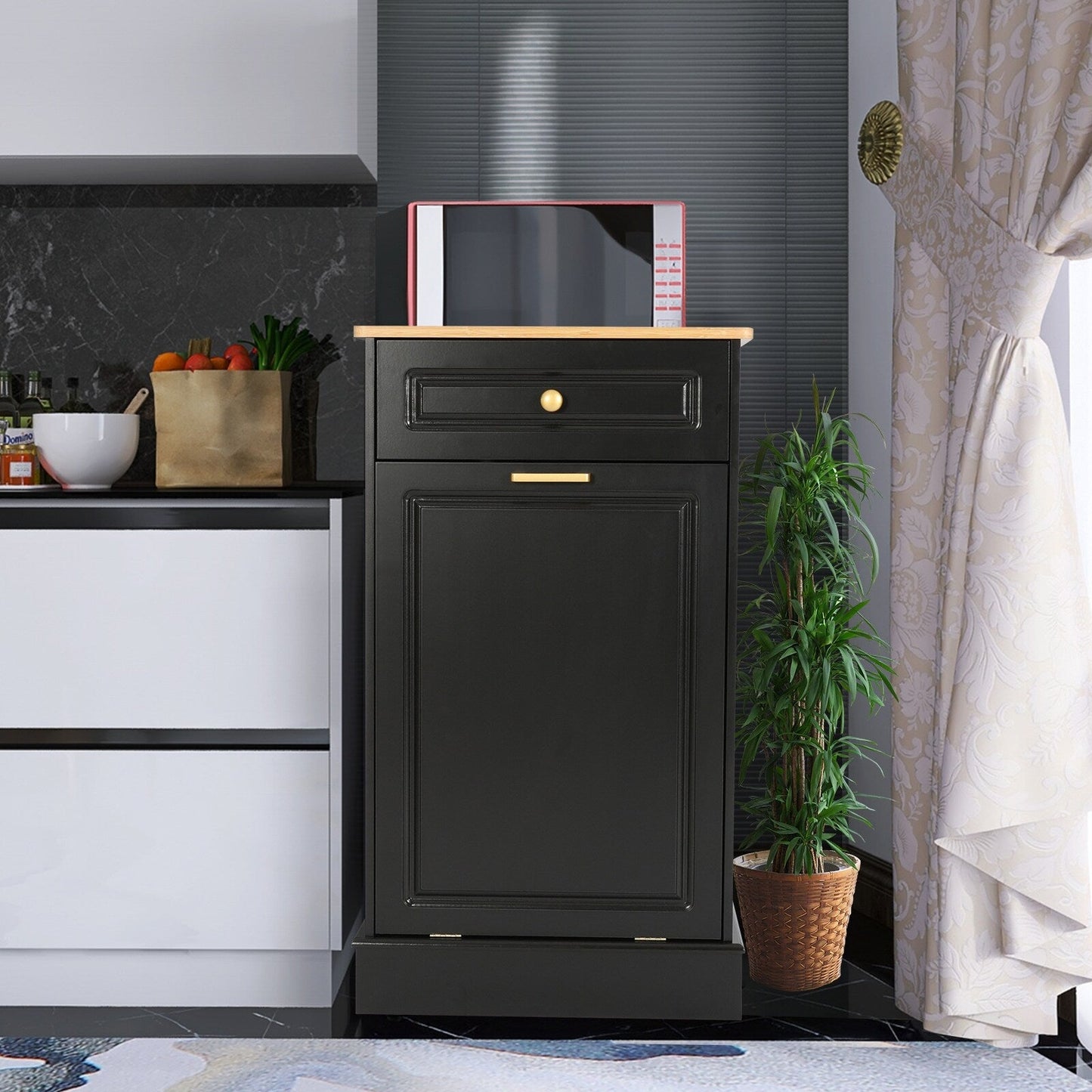 Poubelle de cuisine à bascule, bac à poubelles, rangement, paniers à déchets en bois pour comptoir avec tiroir