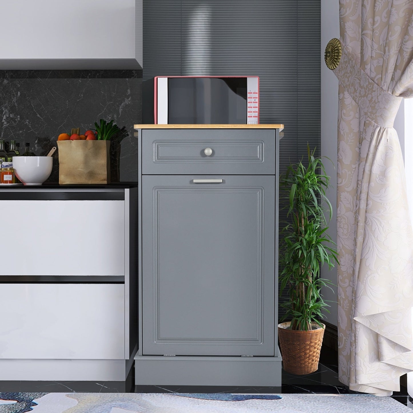 Poubelle de cuisine à bascule, bac à poubelles, rangement, paniers à déchets en bois pour comptoir avec tiroir