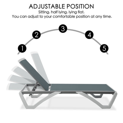 Chaise longue de jardin inclinable et réglable Kozyard Alan, entièrement en aluminium et pieds en résine de polypropylène.
