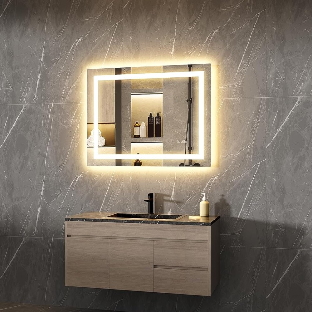 Miropoir de salle de bain à éclairage LED, rétroéclairé et éclairé en façade