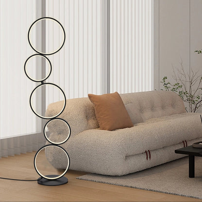 Lampe de sol LED moderne à intensité variable, lampe de coin à 3 intensités lumineuses avec 5 anneaux pour salon.