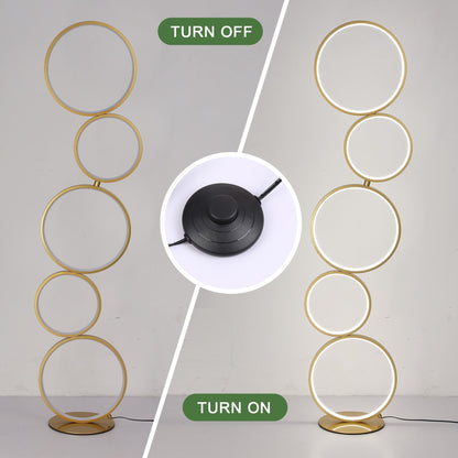 Lampe de sol LED moderne à intensité variable, lampe de coin à 3 intensités lumineuses avec 5 anneaux pour salon.