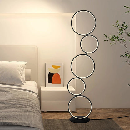 Lampe de sol LED moderne à intensité variable, lampe de coin à 3 intensités lumineuses avec 5 anneaux pour salon.