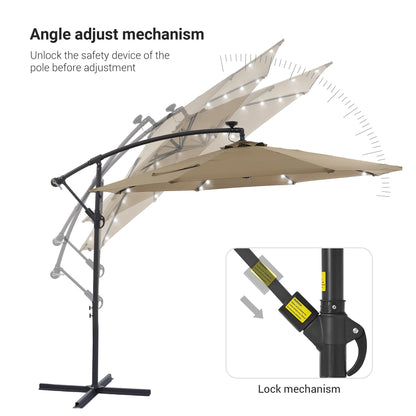 Parasol de terrasse déporté LED LIVOOSUN 10 pieds avec pied en croix