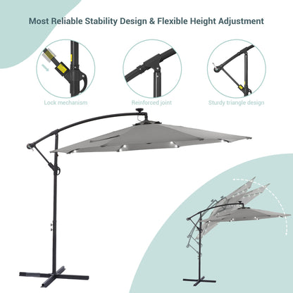 Parasol de terrasse déporté LED LIVOOSUN 10 pieds avec pied en croix