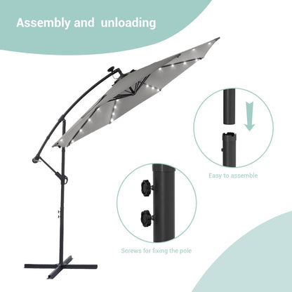 Parasol de terrasse déporté LED LIVOOSUN 10 pieds avec pied en croix