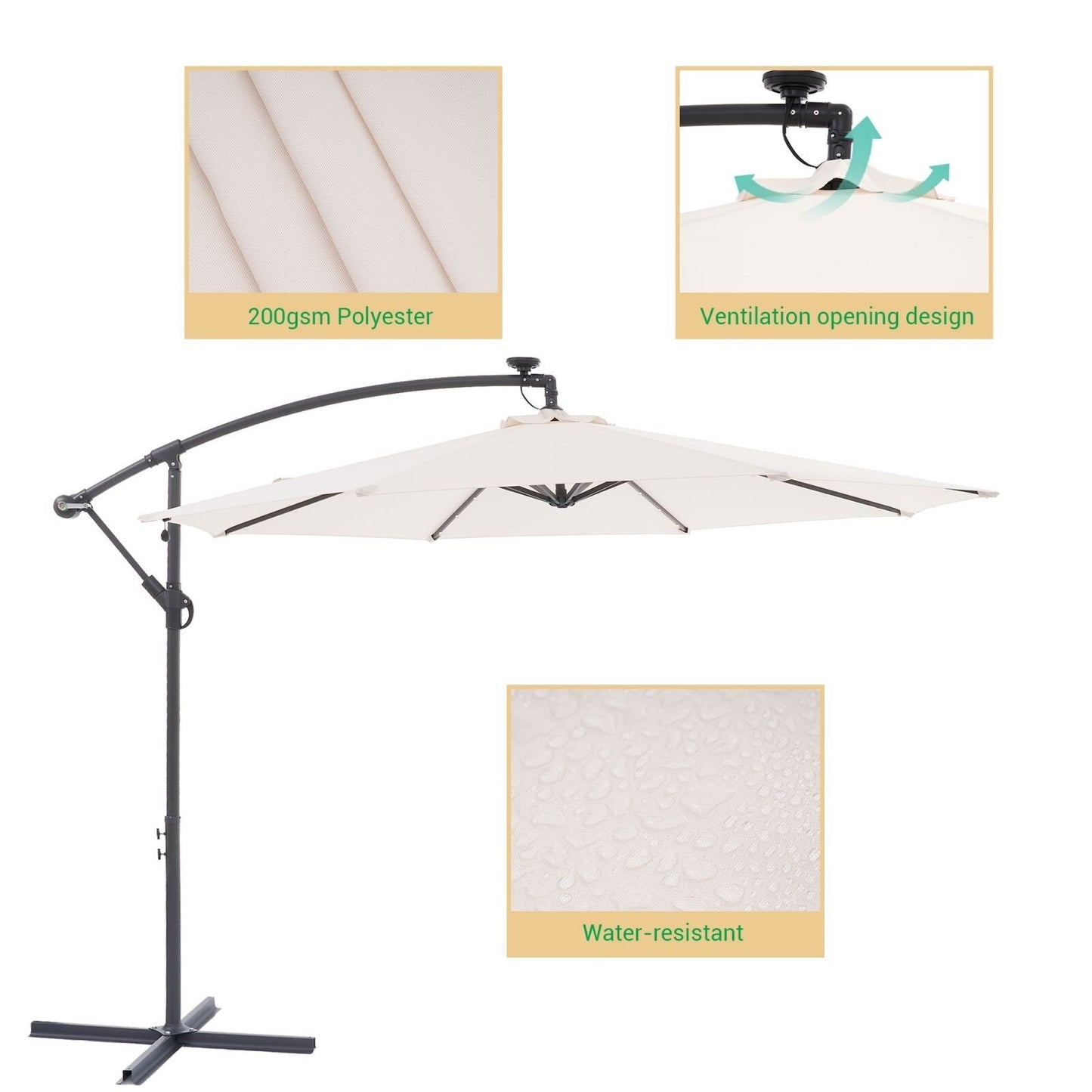 Parasol de terrasse déporté LED LIVOOSUN 10 pieds avec pied en croix