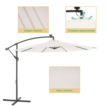 Parasol de terrasse déporté LED LIVOOSUN 10 pieds avec pied en croix
