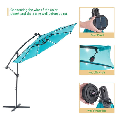 Parasol de terrasse déporté LED LIVOOSUN 10 pieds avec pied en croix