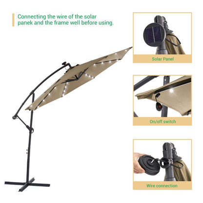 Parasol de terrasse déporté LED LIVOOSUN 10 pieds avec pied en croix