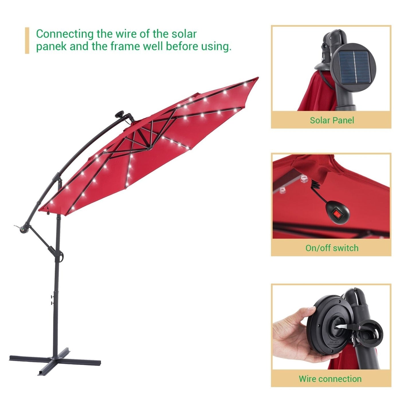 Parasol de terrasse déporté LED LIVOOSUN 10 pieds avec pied en croix