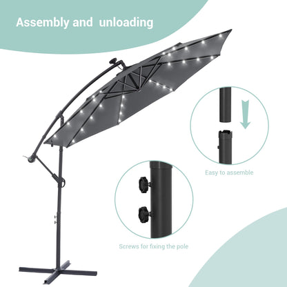 Parasol de terrasse déporté LED LIVOOSUN 10 pieds avec pied en croix