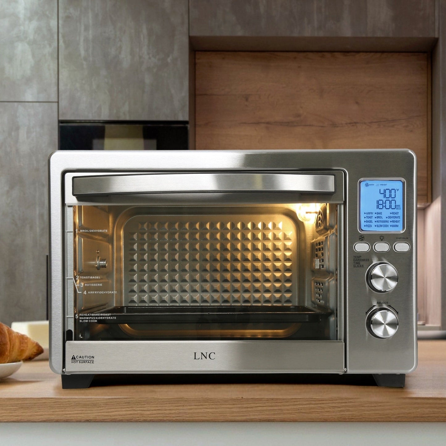 Four à convection, grille-pain, rotisserie et friteuse à air LNC 12-en-1, grand modèle 34QT pour comptoir - 19,5 L x 15 l x 12,5 H (cm)