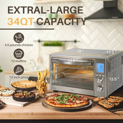 Four à convection, grille-pain, rotisserie et friteuse à air LNC 12-en-1, grand modèle 34QT pour comptoir - 19,5 L x 15 l x 12,5 H (cm)