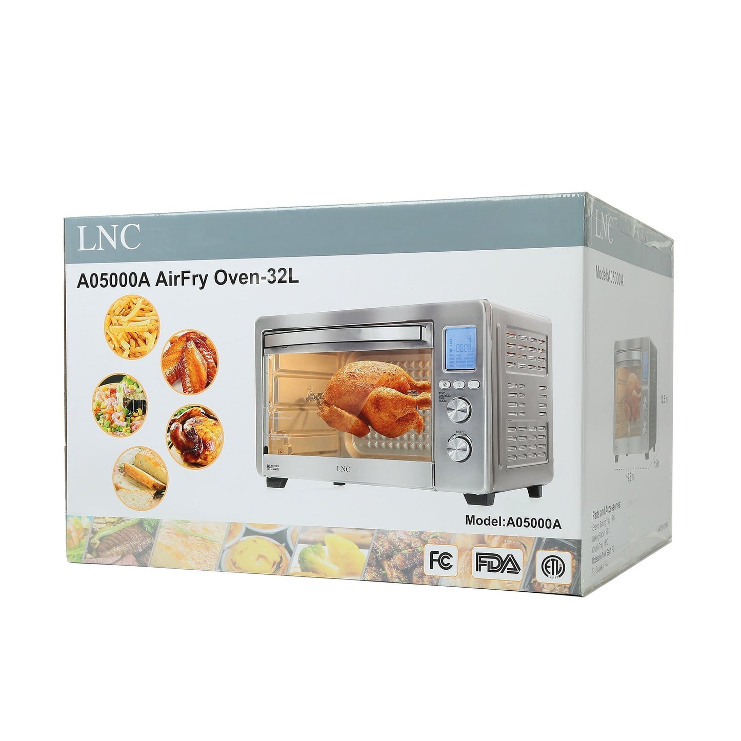 Four à convection, grille-pain, rotisserie et friteuse à air LNC 12-en-1, grand modèle 34QT pour comptoir - 19,5 L x 15 l x 12,5 H (cm)